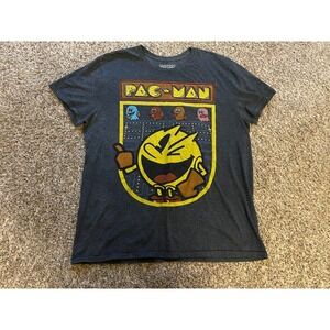Pac-Man T-Shirt Men's Size L Gray Short Sleeve Round Neck Retro Graphic Shirt